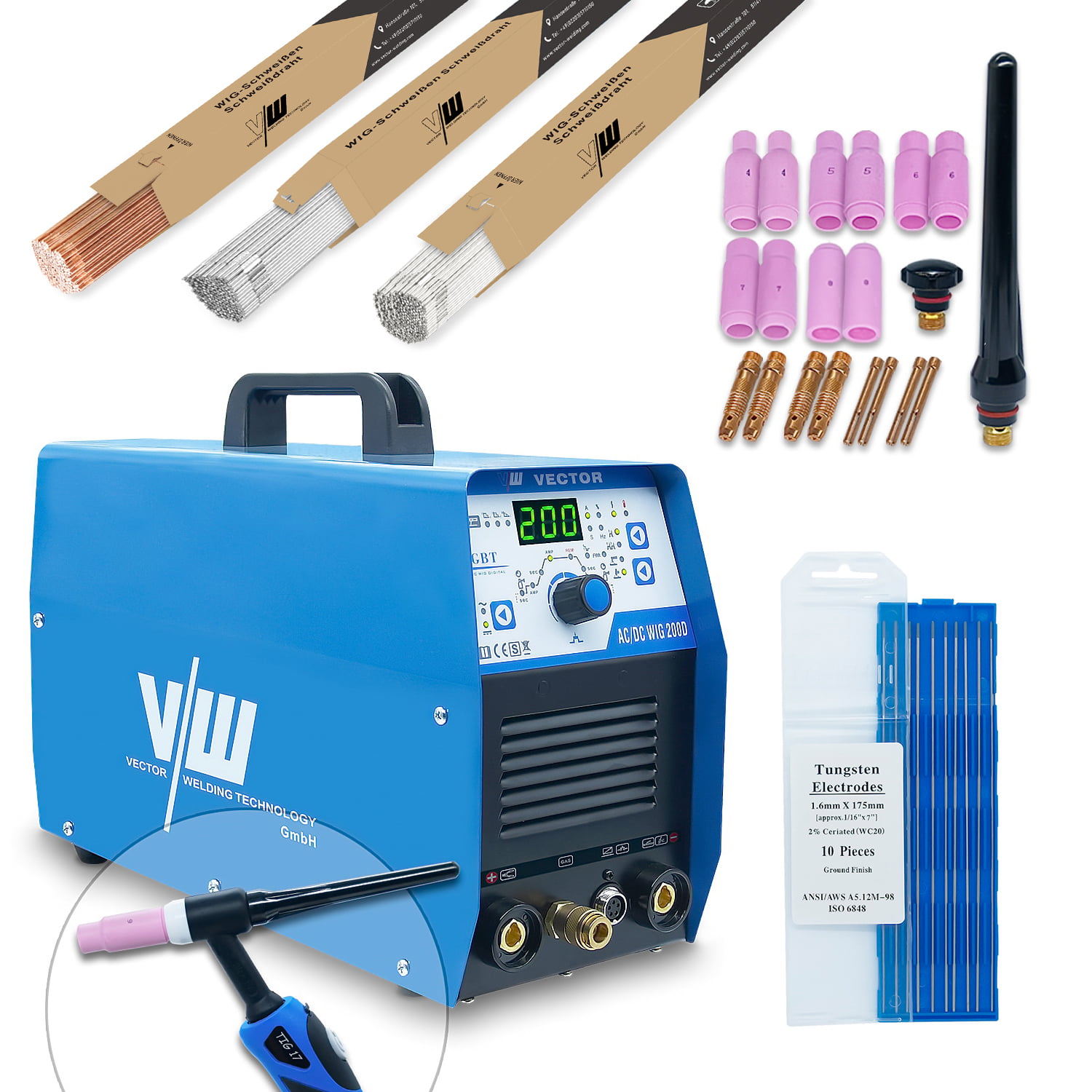 SET Poste à souder TIG AC/DC 200A, MMA et accessoires, 200D - VECTOR ...